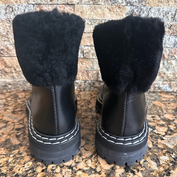 $1100 PROENZA SCHOULER SHEARLING LUG SOLE ANKLE BOOT BLACK LEATHER - Picture 7 of 9